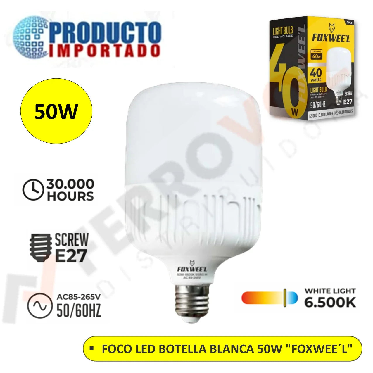 FOCO LED BOTELLA BLANCA 50 W "FOXWEE´L"