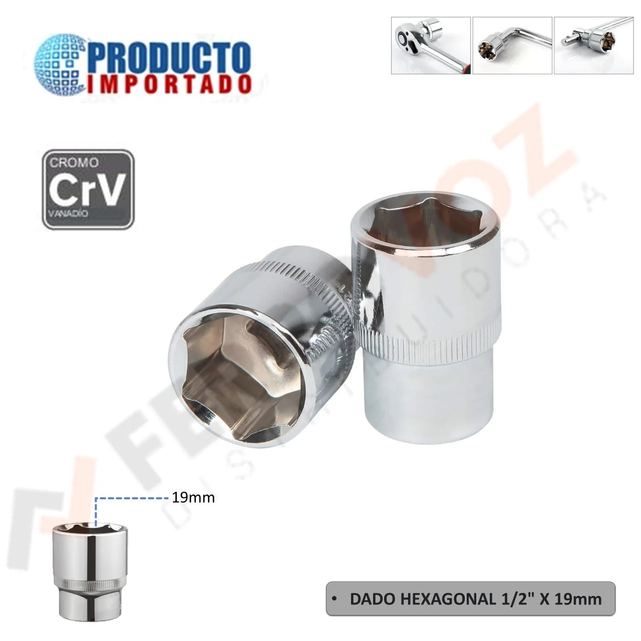 DADO CROMADO HEXAGONAL 1/2 x 19MM
