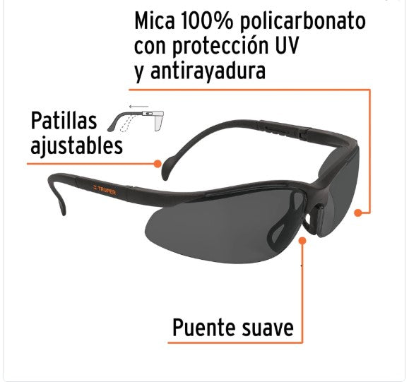 LENTE SEGURIDAD DEPORTIVO AJUSTABLE "TRUPER"