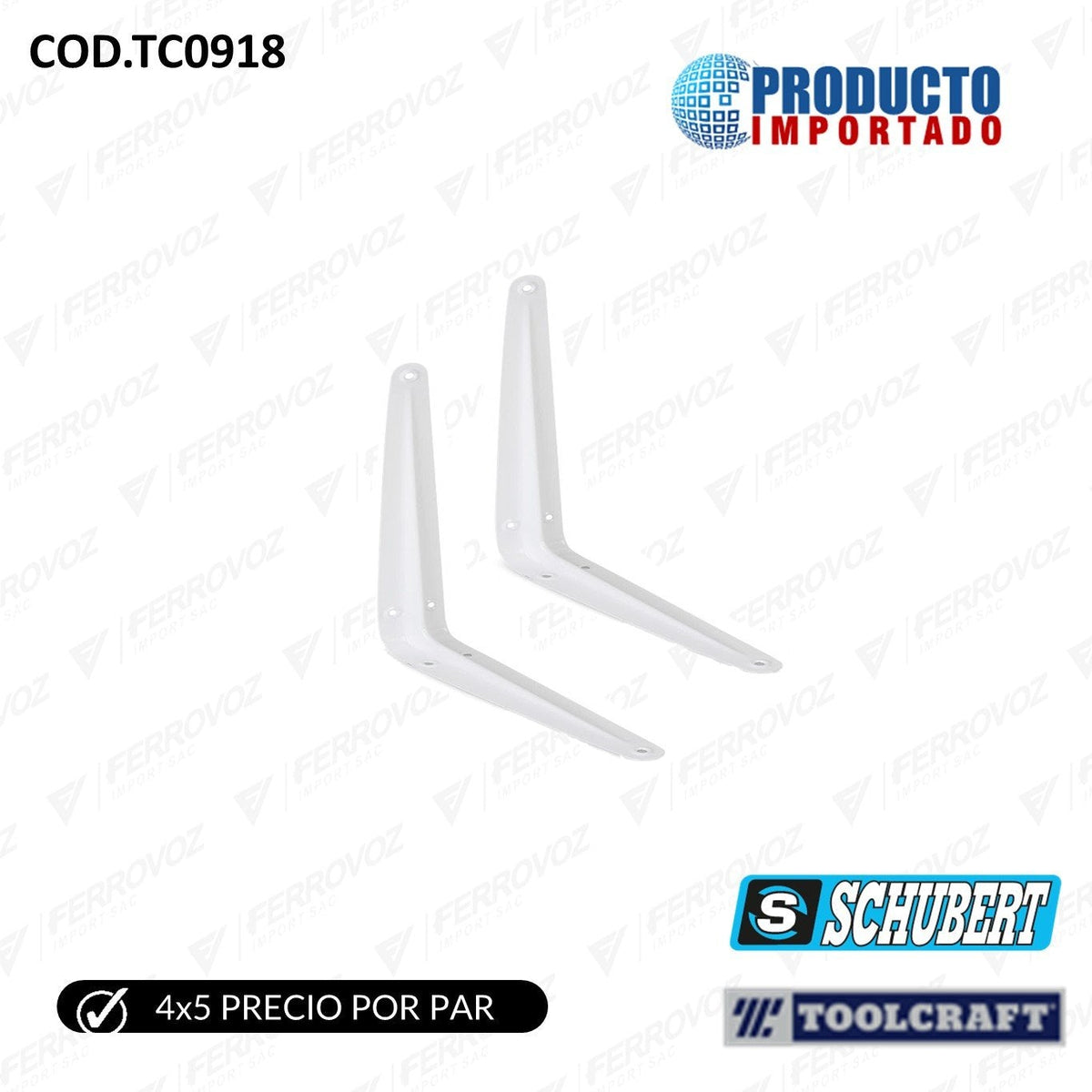 PAR DE ANGULO ESCUADRA BLANCO LIVIANO 4" X 5" (INC. TORNILLOS)