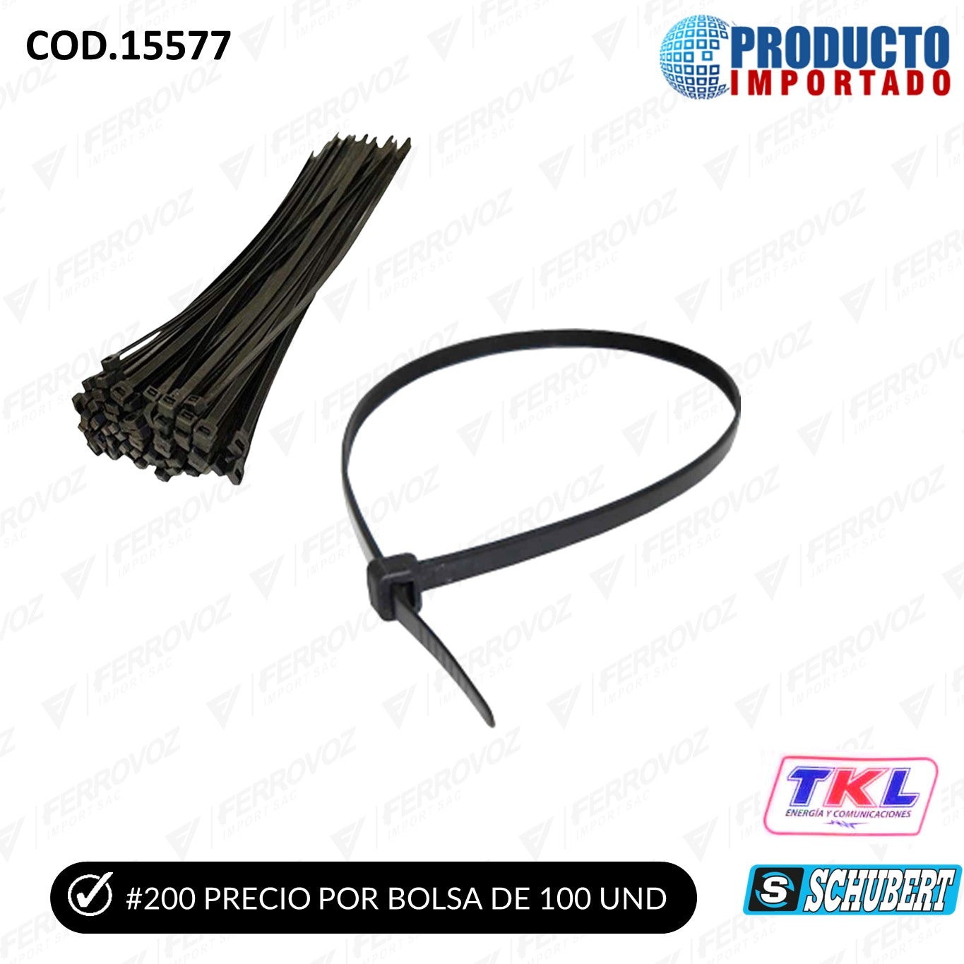 CINTILLO NYLON 200MM NEGRO ( 10UNID )