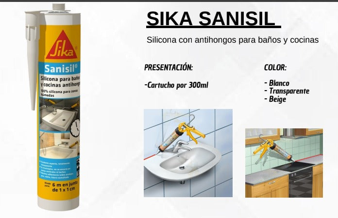 SILICONA ANTIHONGOS BLANCO 280 ml "SIKA" SANISIL