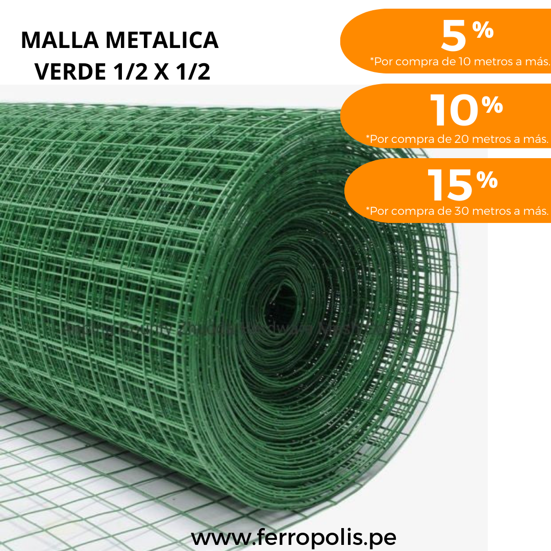 MALLA METALICA PLASTIFICADA 1/2" X 0.9 mt. - 10 Kg aprox (METRO)