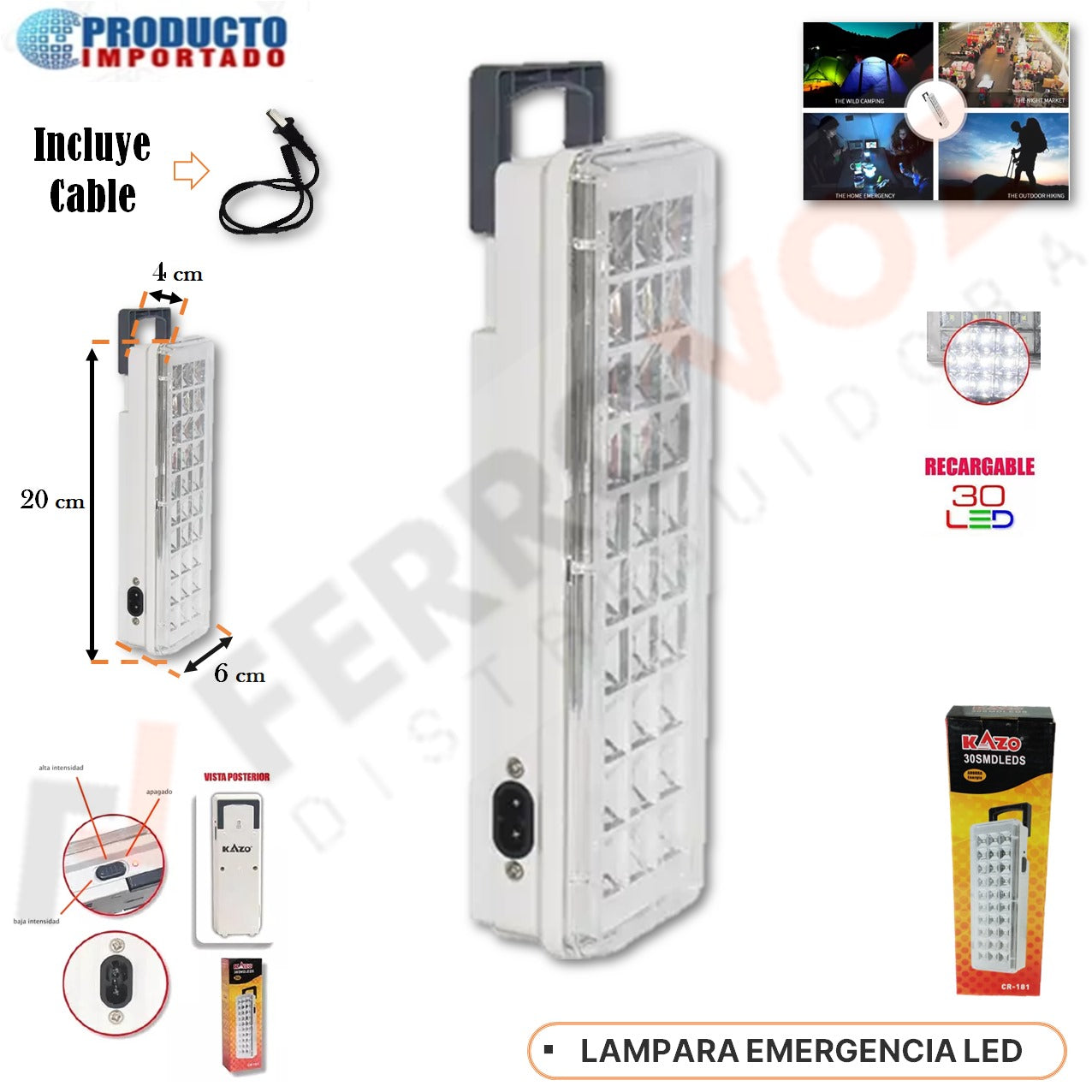 LUZ EMERGENCIA 30LED - 3 HORAS