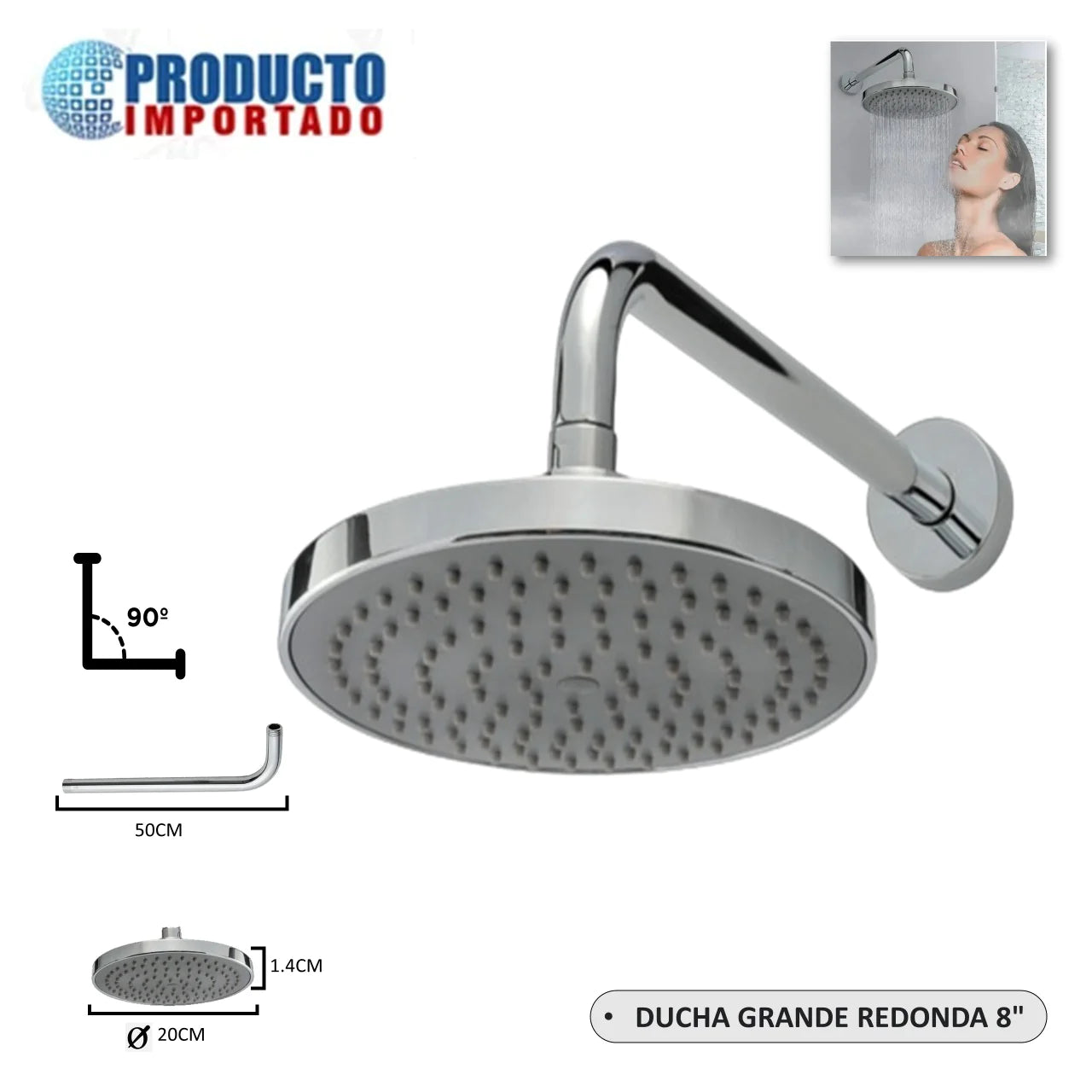 CABEZA DUCHA 8" CIRCULAR "IMPORTADO" 20 CM.
