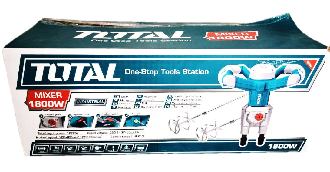 TALADRO MEZCLADOR CONCRETO PINTURA 1800W "TOTAL" USO RUDO