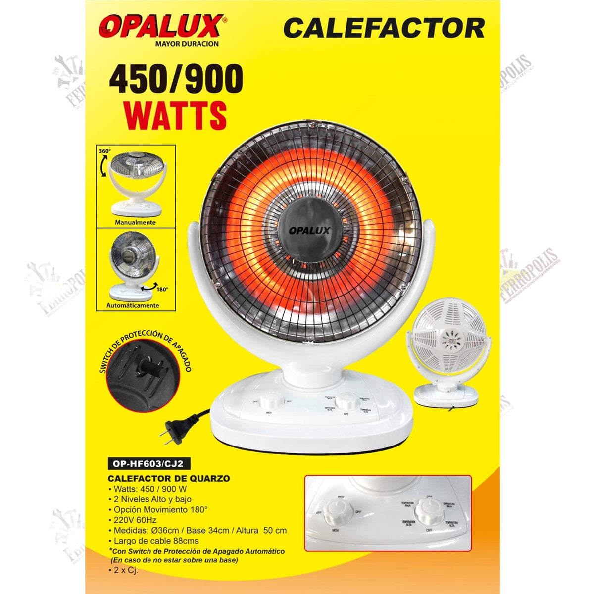 CALENTADOR AMBIENTAL 900W 180 grados "OPALUX"