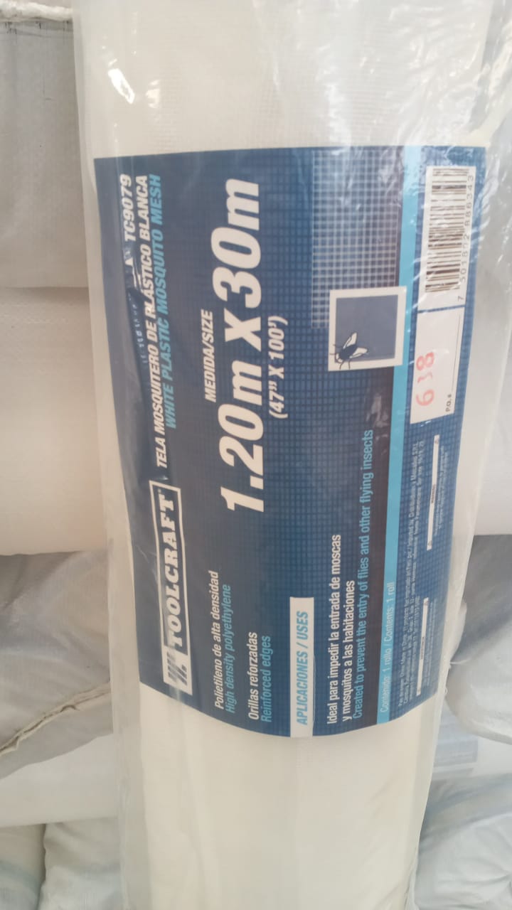 ROLLO MALLA MOSQUITERA DE PLÁSTICO BLANCA 1.2 M X 30 M