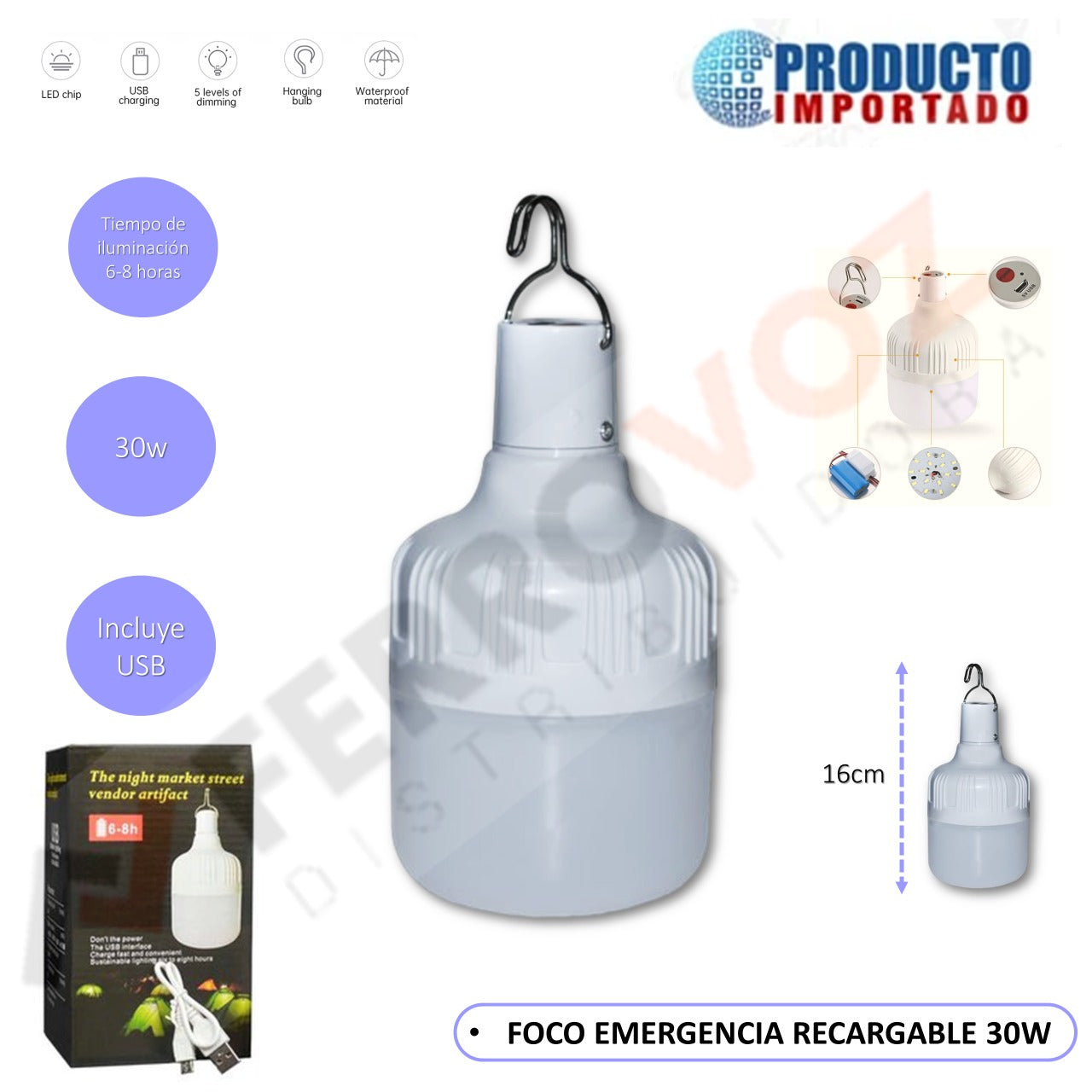 FOCO BATERIA RECARGABLE 30 W / 8 HORAS