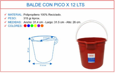 BALDE 12 LITROS C/PICO "DAYR"