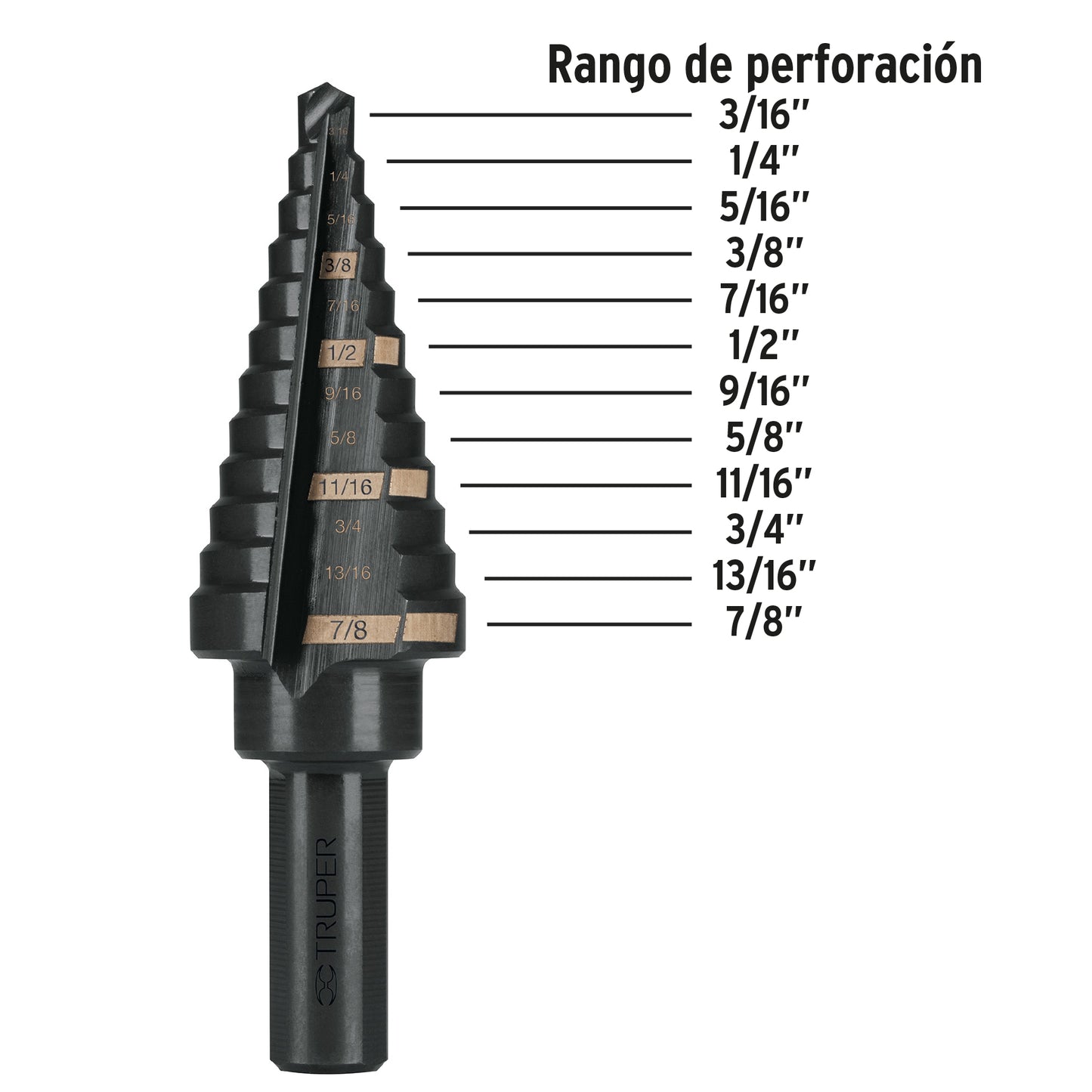 BROCA ESCALONADA DE 3/16" A 7/8" BLACK STEP "TRUPER"