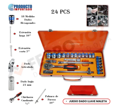 JUEGO DADOS LLAVE MALETA (24 PZA)