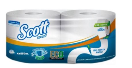 PAPEL HIGIENICO JUMBO SCOTT BLCO. SCOTT 4R x 550 MTS