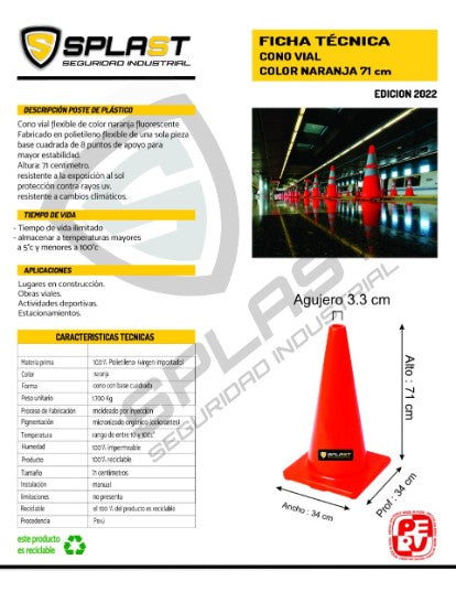 CONO DE SEGURIDAD 28" NARANJAS CON CINTA