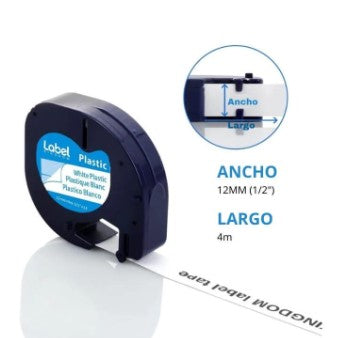 CINTA ETIQUETADORA ROTULADPRA 1/2" (12mm) x 4m PLASTICA BLANCA