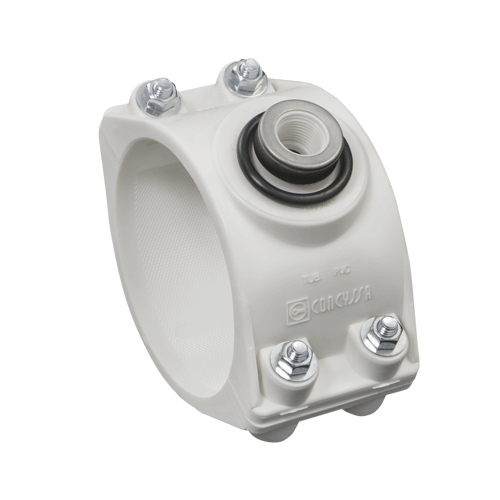 ABRAZADERA DE DOS CUERPOS TERMOPLASTICA C-PPR DN 63MM X 1/2" "CONCYSSA"