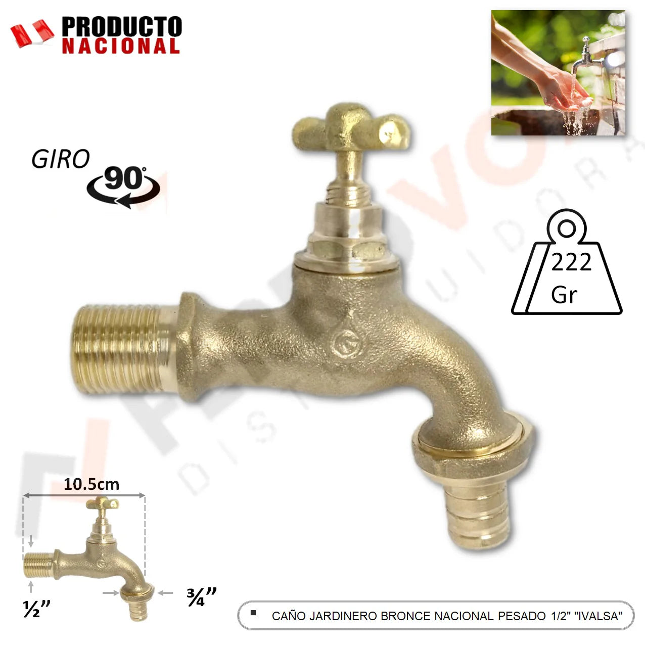 CAÑO JARDINERO BRONCE NACIONAL 1/2" ROSCA PICO 3/4 "IVALSA"