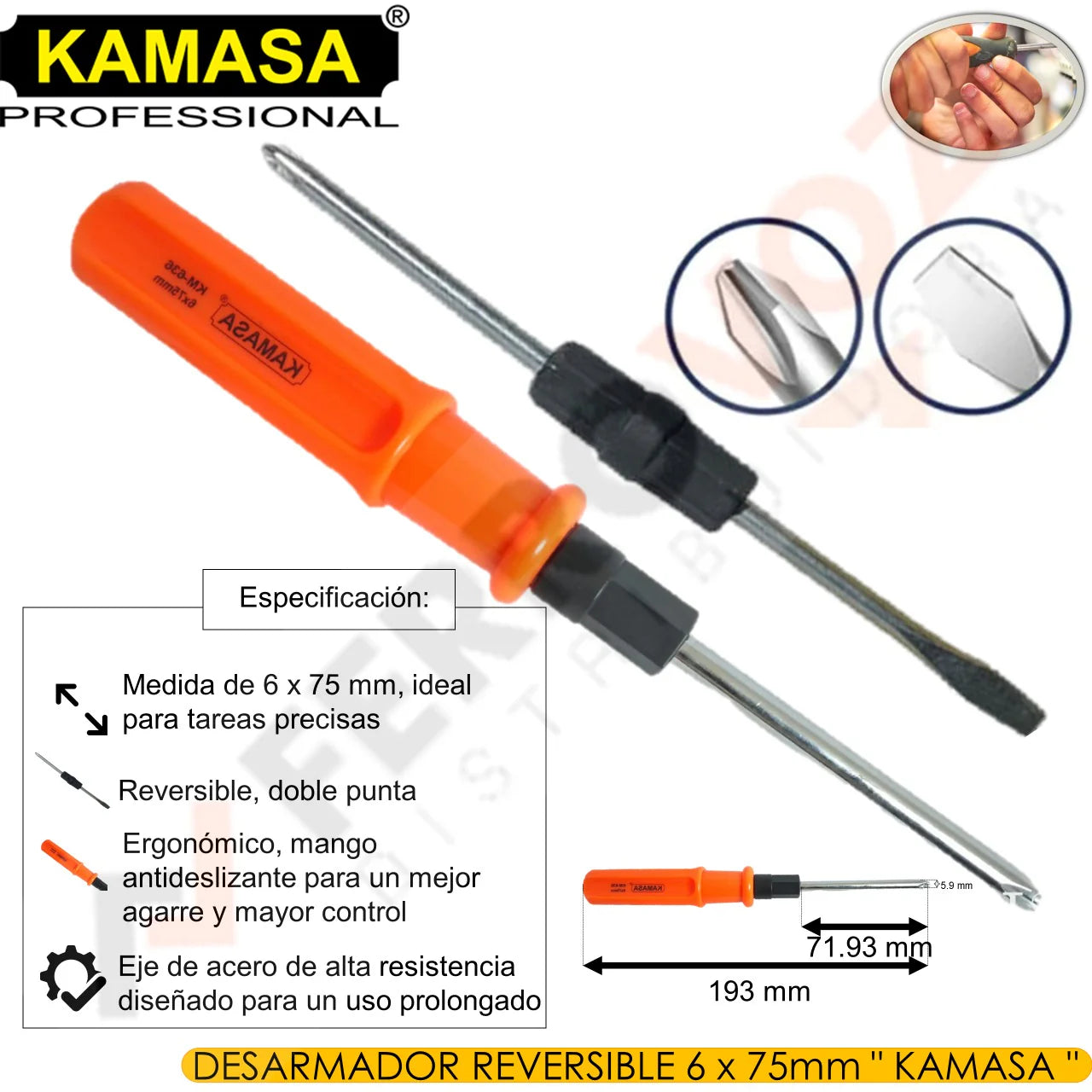 DESARMADOR REVERSIBLE 5 x 65MM "KAMASA"