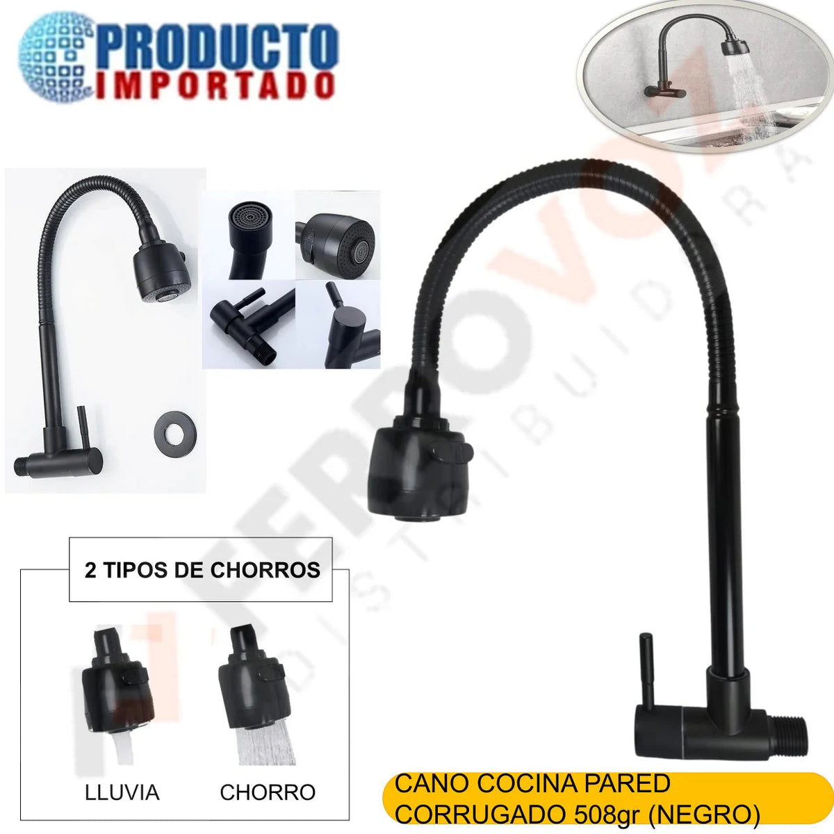 CAÑO COCINA PARED CORRUGADO 508 GR. (NEGRO )