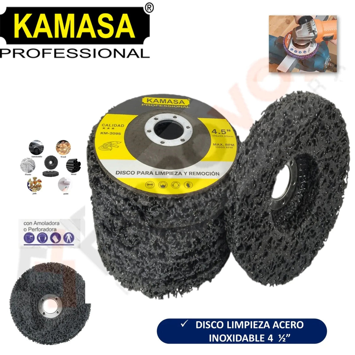 DISCO ABRASIVO LIMPIEZA INOXIDABLE 4 1/2" "KAMASA"