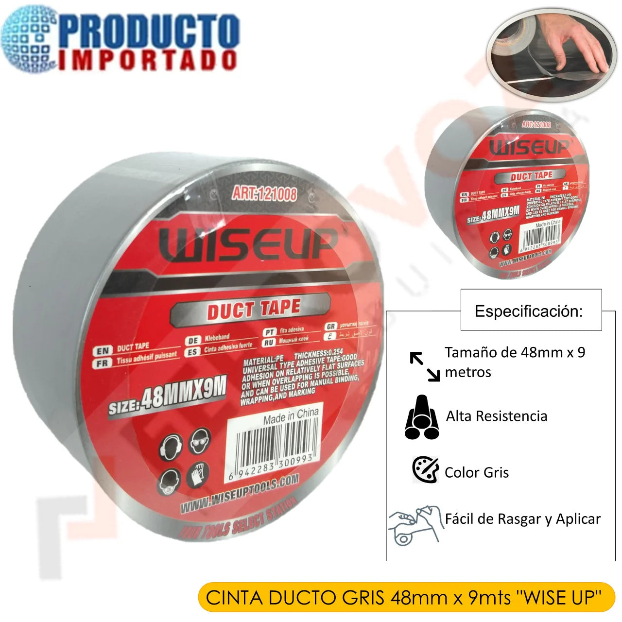 CINTA DUCTO GRIS 48MM X 9 MTS "WISE UP"
