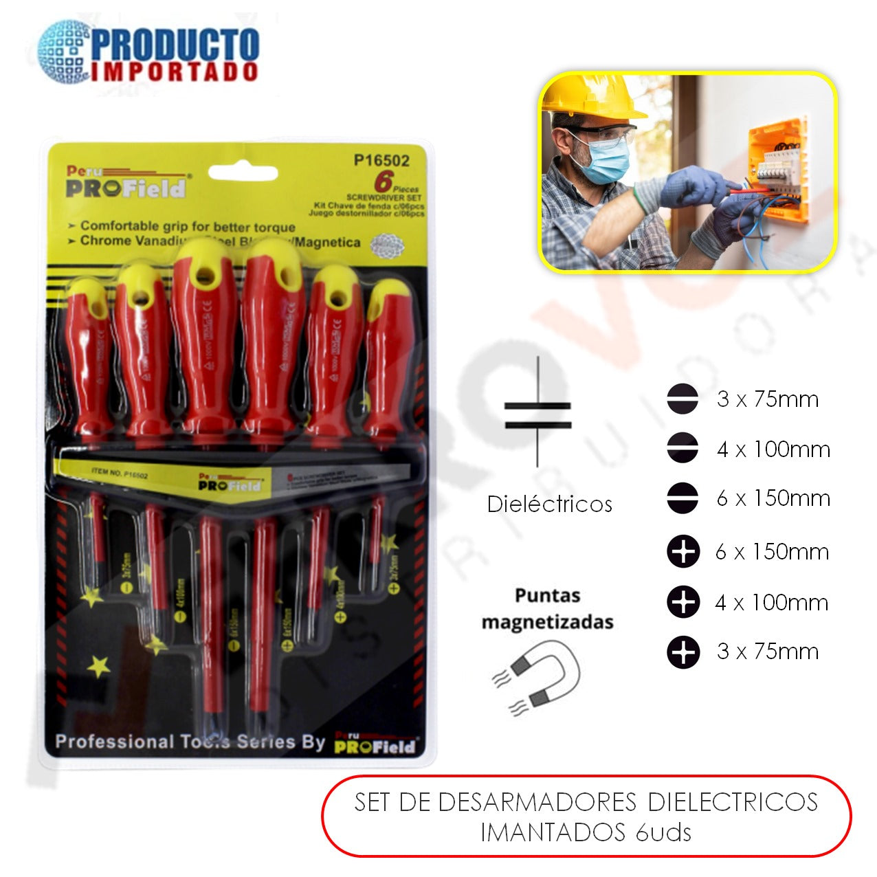 JUEGO DESARMADOR ELECTRICO ALTA TENSION 6 pza