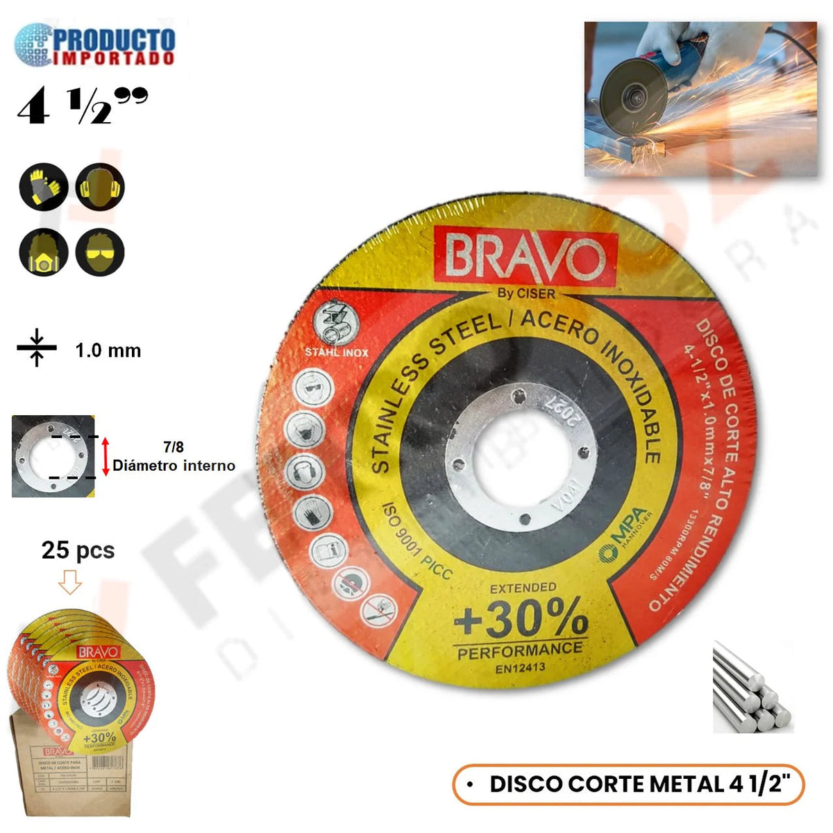 DISCO CORTE METAL INOX 4"1/2 " BRAVO"