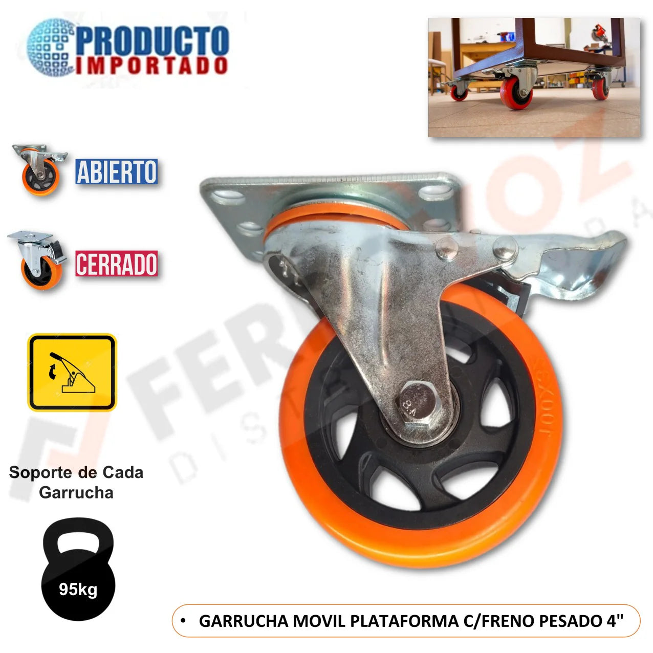 GARRUCHA MOVIL PLATAFORMA FRENO PESADO 4" ( x und )
