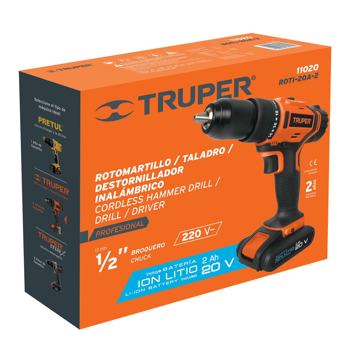 ROTOMARTILLO INALAMBRICO BATERIA ION LITIO 20 V "TRUPER"