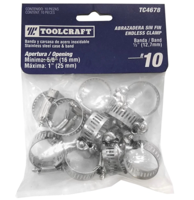 ABRAZADERA # 10 1" TOOLCRAFT ACERO INOXIDABLE (x und )