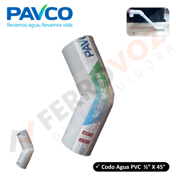 CODO AGUA 1/2 X 45° PVC 