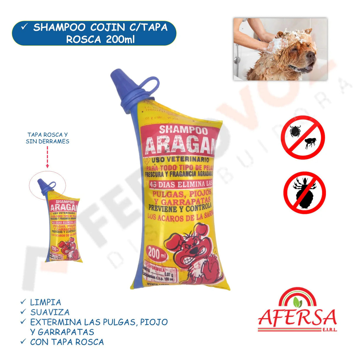 COJIN SHAMPOO MASCOTA 200ML "ARAGAN" C/TAPA ROSCA