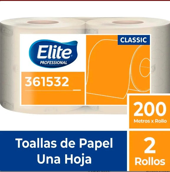 PAPEL TOALLA ELITE JUMBO CLASSIC 200 METROS PAQUETE X 2 UNIDADES X 200 MT