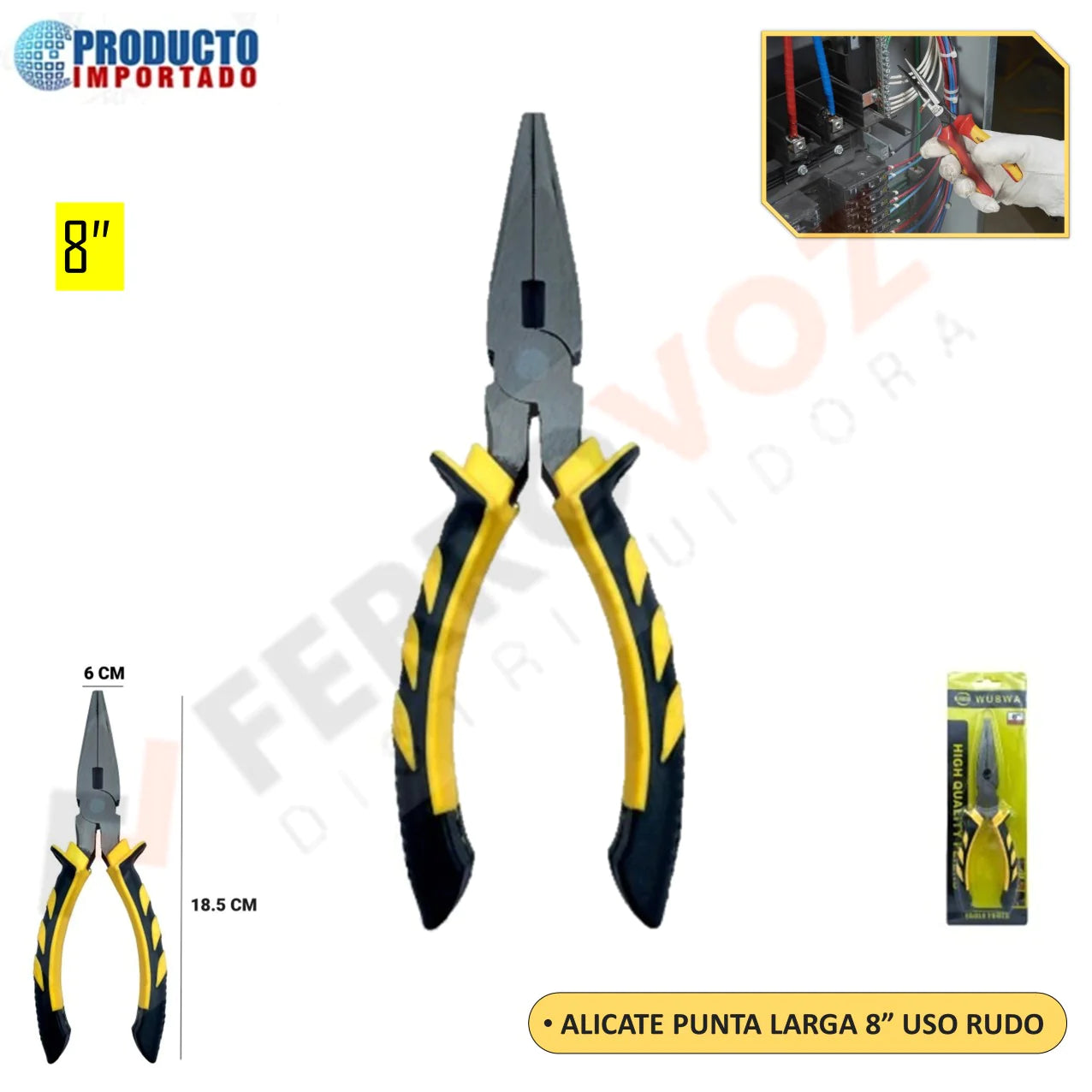 ALICATE PUNTA LARGA 8" USO RUDO