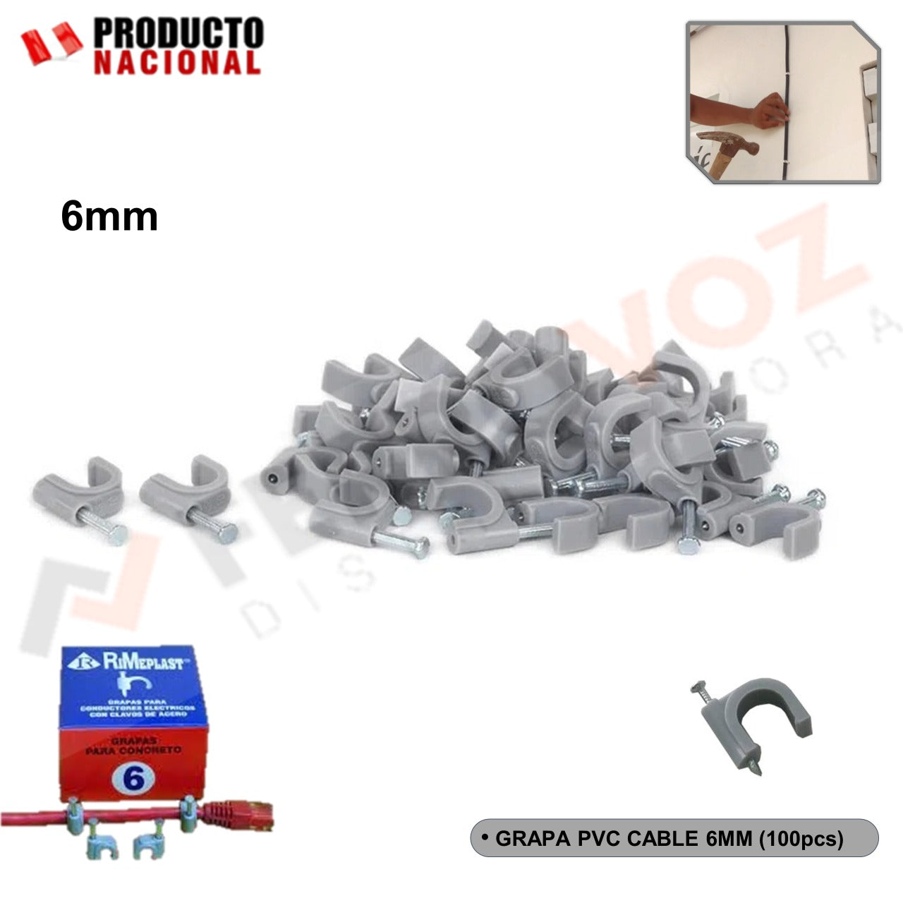 GRAPA PVC CABLE 6MM (x 100pcs) plomo