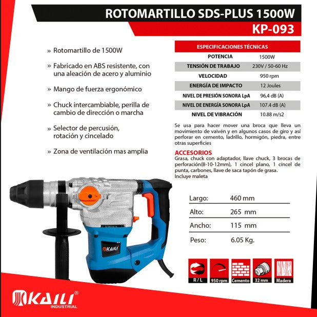 ALQUILER ROTOMARTILLO SDS PLUS 1500W "KAILI"