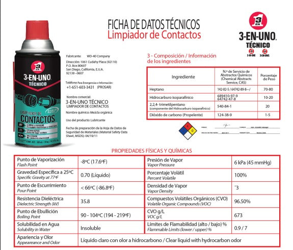 LIMPIA CONTACTO 10.1 OZ ( 298ML) "3 EN 1"