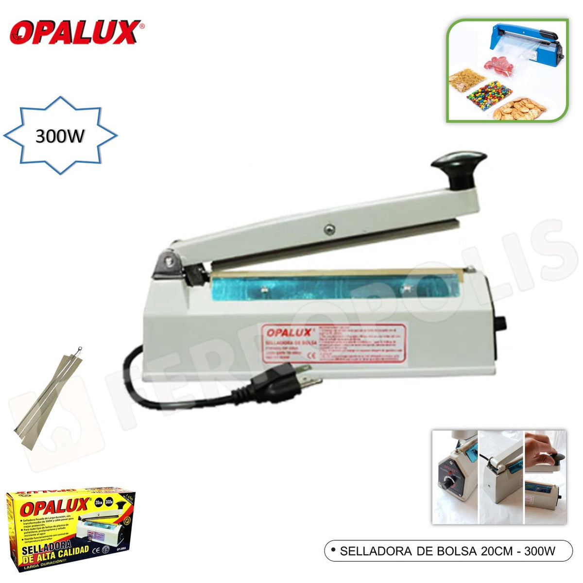 SELLADORA BOLSA 20CM 300W "OPALUX" cuerpo metálico PREMIUM