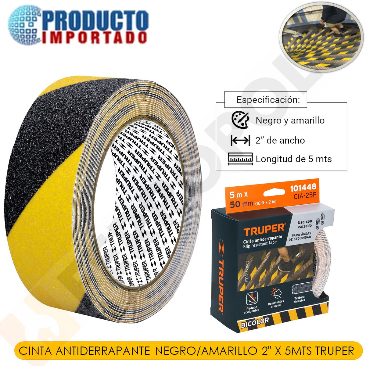 CINTA ANTIDERRAPANTE NEGRO/AMARILLO 2" X 5MTS TRUPER