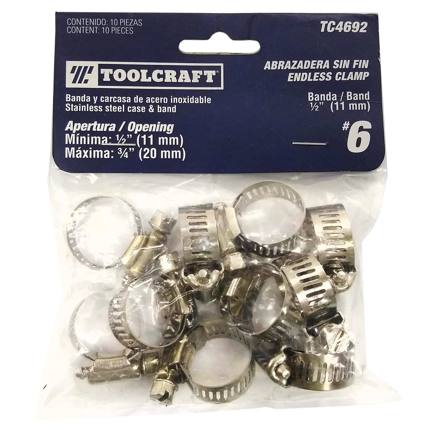 ABRAZADERA # 06 3/4" TOOLCRAFT ACERO INOXIDABLE ( X UND )