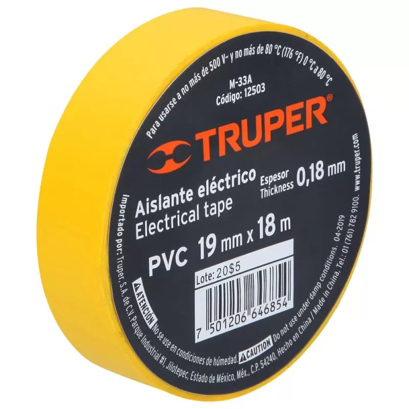 CINTA AISLANTE 19MM X 18M AMARILLA "TRUPER"