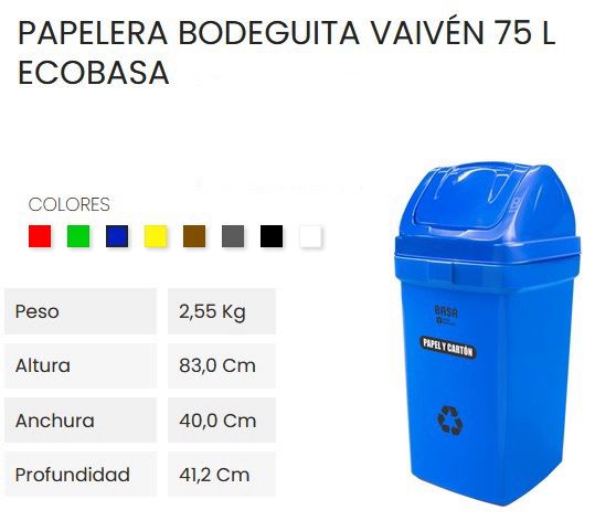 TACHO ECOLOGRICO 75LT AZUL "BASA"