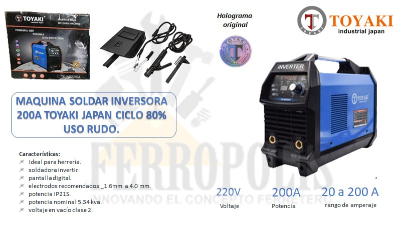 MAQUINA SOLDAR INVERSORA 200A TOYAKI JAPAN CICLO 80% USO RUDO