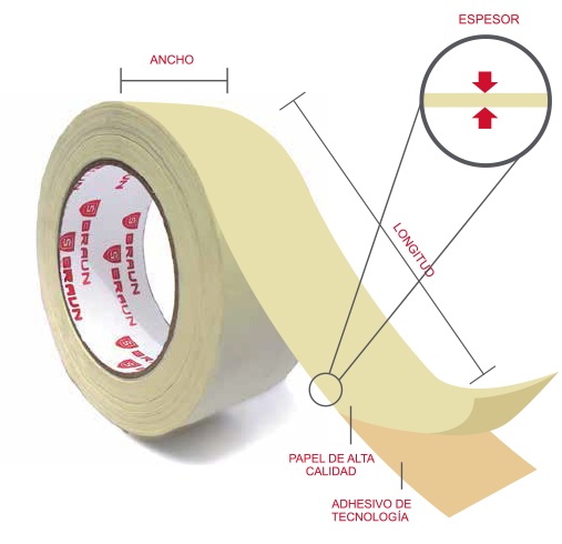 CINTA MASKING TAPE 1 1/2" X 55Y "BRAUM"