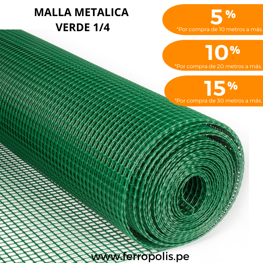 MALLA METALICA 1/4 PVC VERDE ( x metro ) – Ferropolis