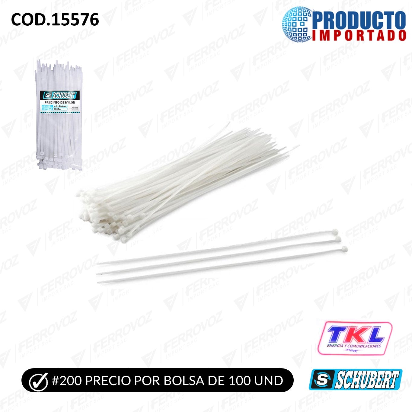 CINTILLO NYLON 200MM BLANCO ( 10UNID )