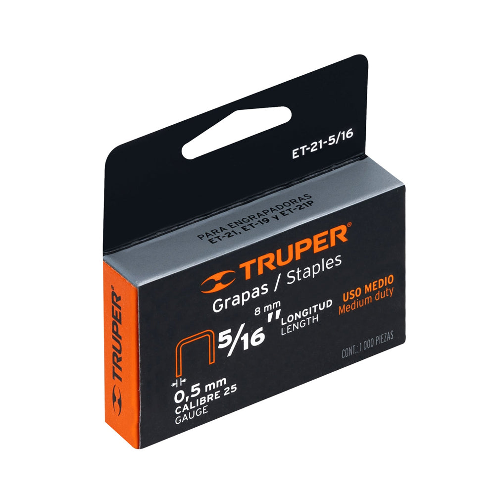 GRAPAS ENGRAMPADORA ET-21 5/16" (8MM) CORONA 11.3 MM "TRUPER" (CAJA)