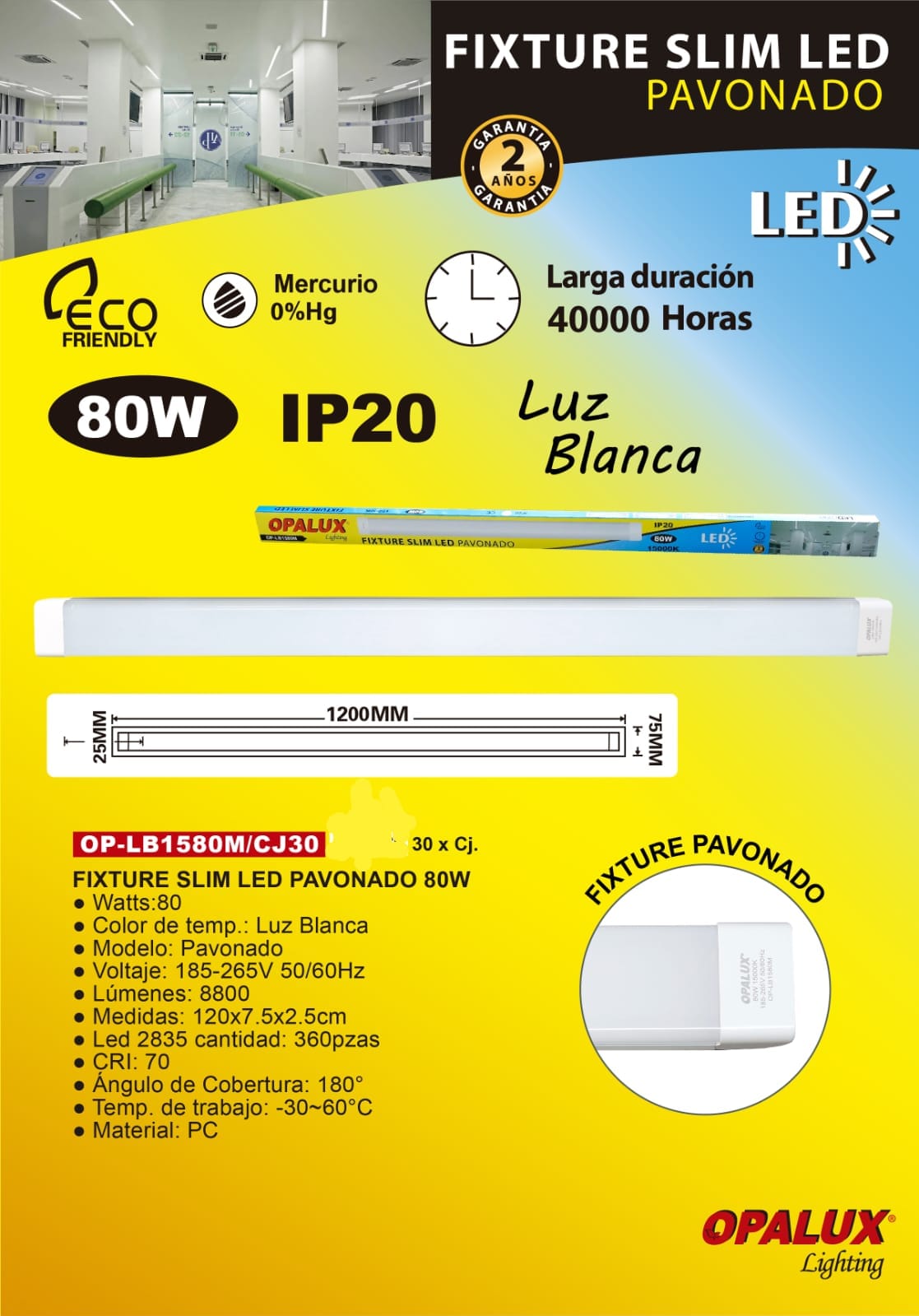 FLUORESCENTE LED DOBLE 80W-120CM "PREMIUM OPALUX"