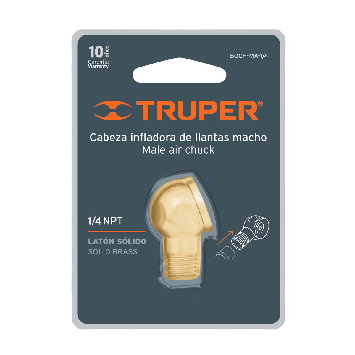 CABEZA INFLADORA LLANTAS MACHO "TRUPER" 1/4 NPT
