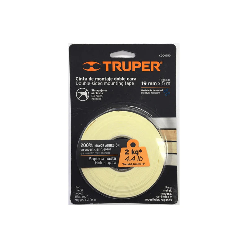 CINTA DOBLE CONTACTO 19MM x 5 mt. "TRUPER" USO RUDO